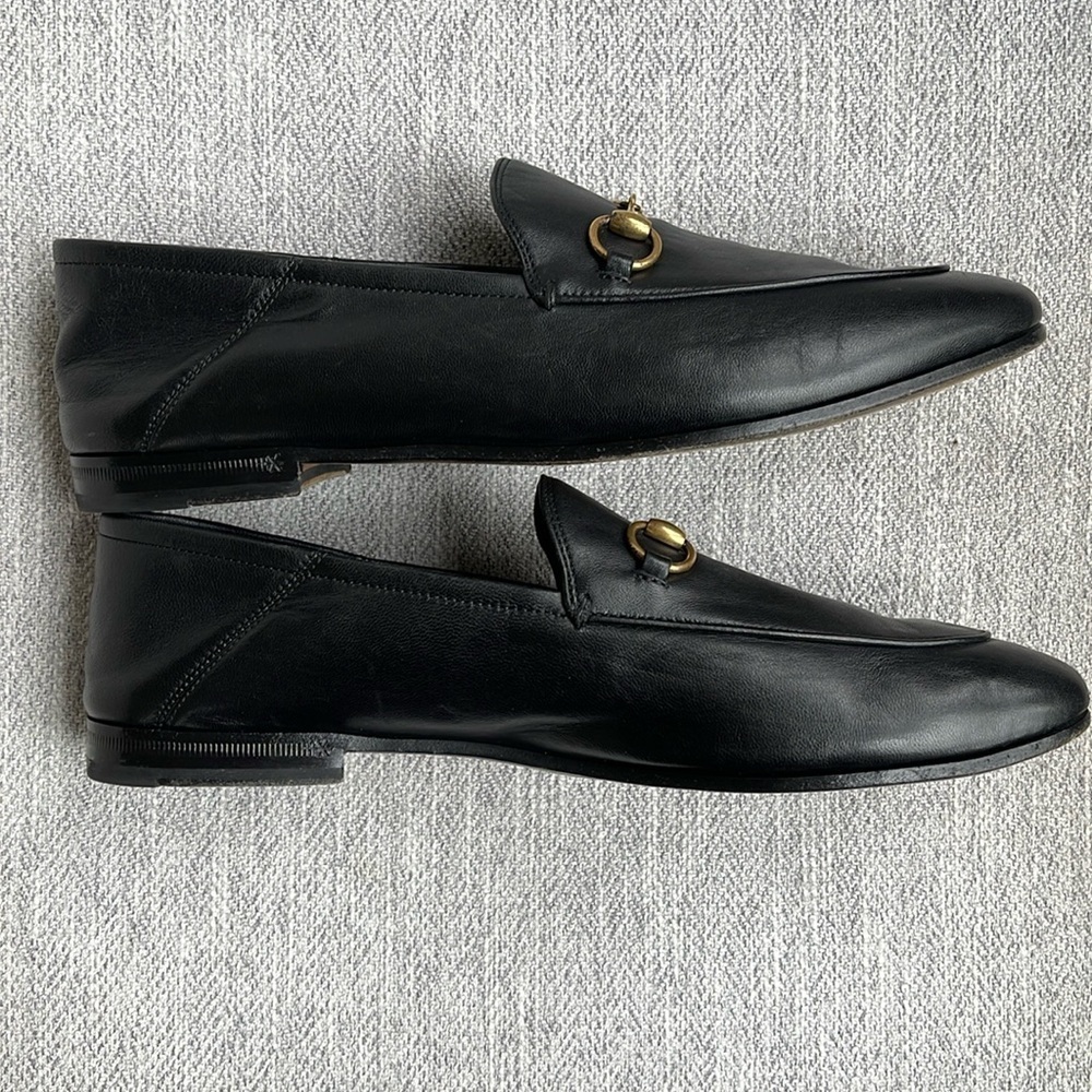 Gucci Brixton Black Leather Goldtone Horsebit Hardware Foldable Loafer Mule - Picture 7 of 15